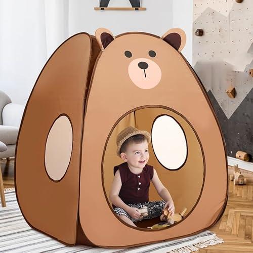 Kids Play Tent Lucky Castle Pop Up Tent for Kid Cute Tent for Boys and Girls Indoor Outdoor Play Tent with Storage Bag Perfect Kids Gift(Brown Bear)