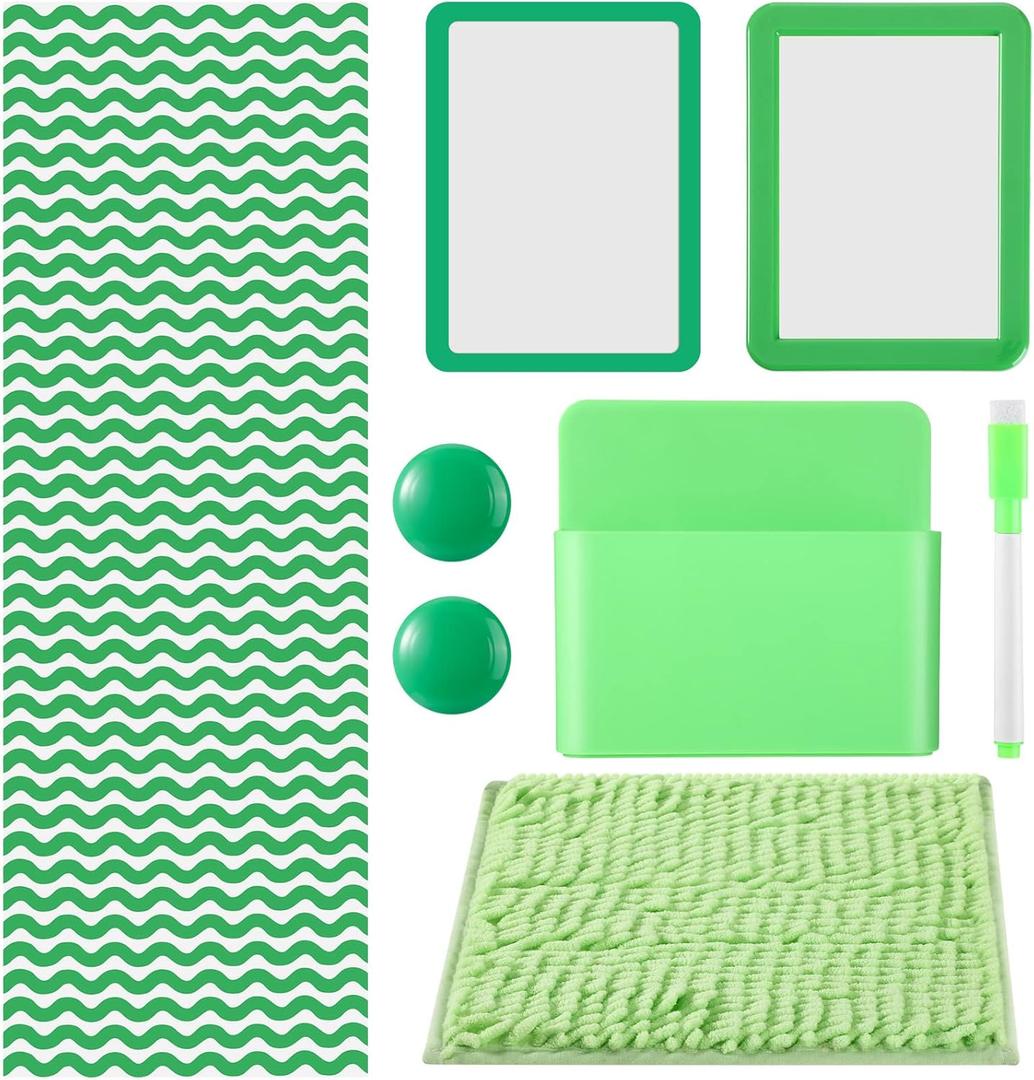 Timgle 8 Pcs Magnetic Locker Set Including Magnetic Wallpaper Mirror Locker Organizer Carpet Whiteboard Dry Erase Marker Accessories for Office School Supplies(Green, Wavy Style)