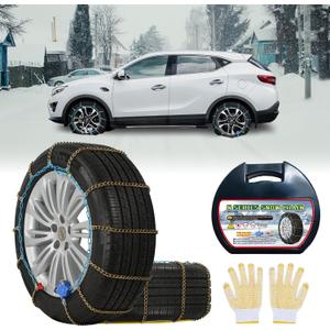 Auto Tightening Snow Chains Tire Chains, 1-Minute Quick Install, Twist-Link, Wear-Resistant, Universal for Car/SUV/Pickup Trucks, Multi-Weather Emergency Traction, Set of 2 (HLN-130, 3.9mm)