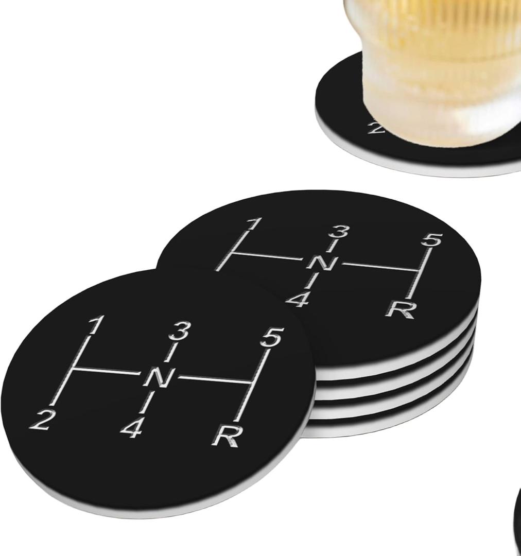 Racing Car Coasters for Drinks Set of 4, Absorbent Ceramic Drink Coasters for Coffee Table Wooden Table Cup Bar, 4 Inches (O21)