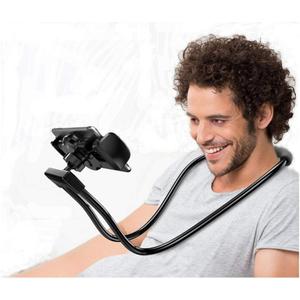 Flexible Long Arms Stand Clip Holder,Hanging on Neck Universal Lounger's Bracket for Mobile Phone Tablet PC Desktop(Black)