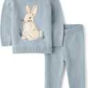 Gymboree Baby And Newborn Long Sleeve Sweater and Pants 2-piece Outfit Set (12-18 Months, Dusty Blue Bunny)
