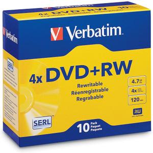 Verbatim DVD+RW 4.7GB 120Min Up to 4X Blank Discs Rewritable Up to 1000 Times - 10pk Slim Case