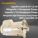 355010S Pool Pump Motor Energy Efficient Pool Pump Replacement WhisperFlo SuperFlo High Performance Pool Pumps WFE-4 WFE-26, 1 Speed, 1HP