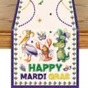 Purple Mardi Table Runner - Gras Masquerade Mask Beaded Party Decorations Cute Pelican Crawfish Alligator Carnival Holiday Supplies Decor for Home Dining Kitchen Dinner Living Room 13x72 Inch