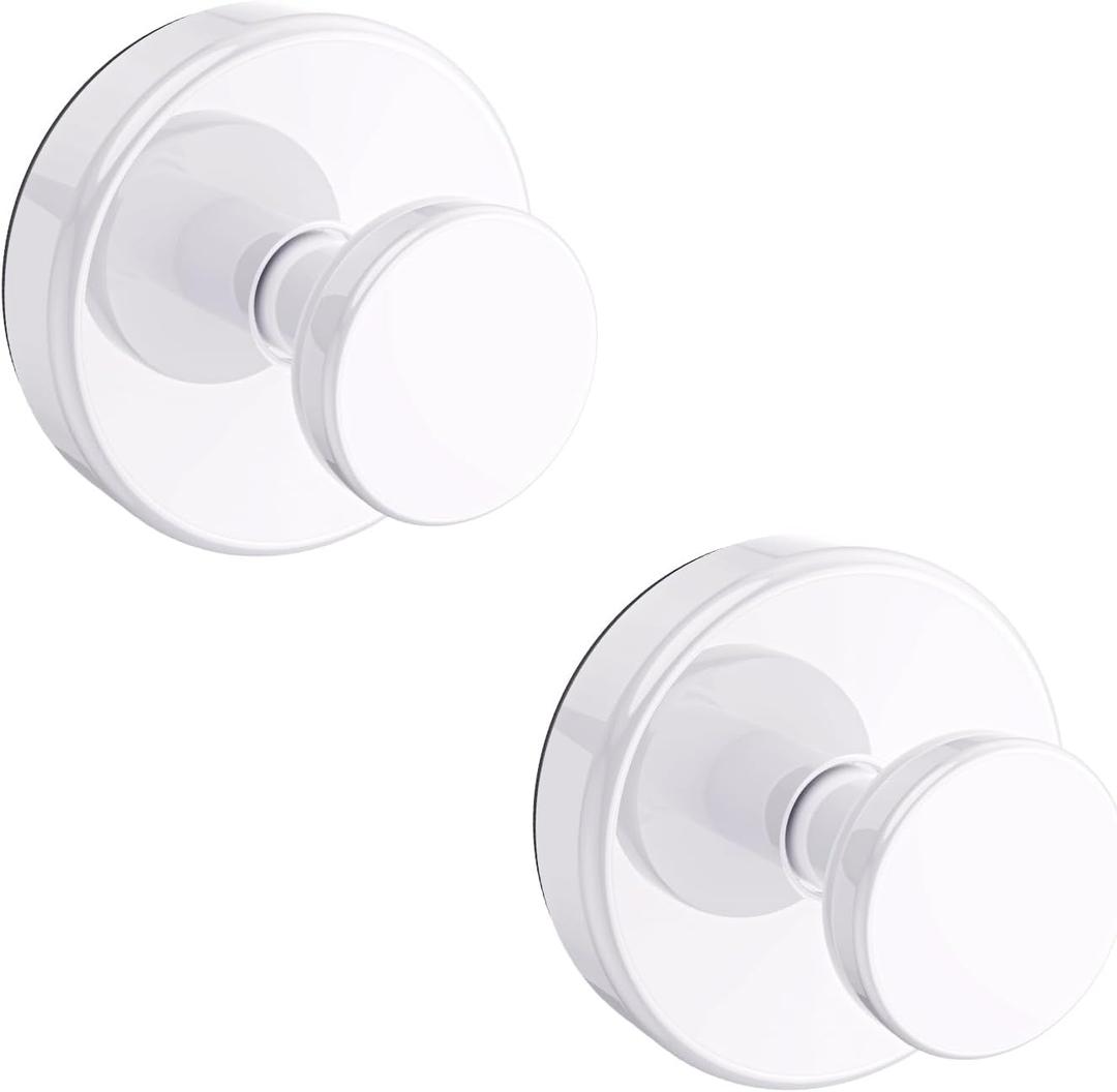 Bntuk Suction Cup Hooks for Shower, Removable Towel Hooks for Bathroom Window Glass Door Wall, Bath Robe Looafh Hook for Hanging - 2 Pack, White