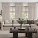 Pinch Pleated Semi Sheer Curtains 96 Inches Long for Living Room 4 Panels Set, Greyish Brown Memory Shape Thick Linen Light Filtering Curtain Country Sliding Door Window Drapes with Back Tab 40"Wx96"L