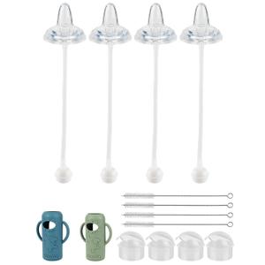 Sippy Cup Conversion Kit with Silicone Sleeves for Dr Browns Narrow and Narrow Glass Baby Bottle 8oz, Weighted Straw Replacement Kit with Soft Straw Top and Handle,4-Pack6m+