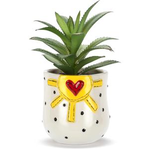 DEMDACO Heartful Home by Tracy Pesche Collection Yellow Sun Black Dot 2 x 1.5 Stoneware Decorative Home Table Top Dcor
