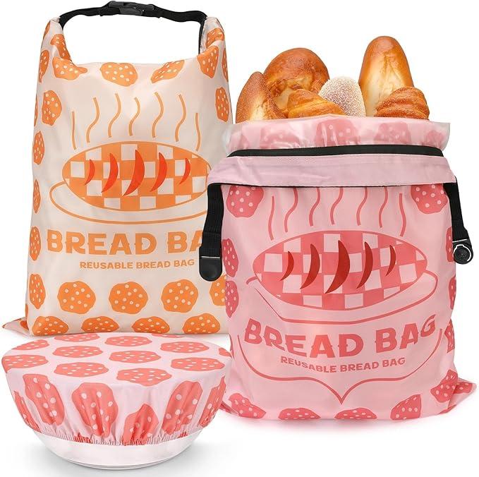 2 Pack Reusable Bread Bags for Homemade Bread, 17"×13" Sourdough Bread Storage Bags with Bowl Cover - Keep Loaf Fresh and Easy to Wash(Cookie Style)
