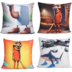 Italian Brainrot Pillowcase Set - 4-Piece 100% Cotton Sateen, Hand-Painted Rot Brain Illustration, Breathable & Cool for Superior Sleep, Home Decoration Art 18" x18inch(45x45cm)