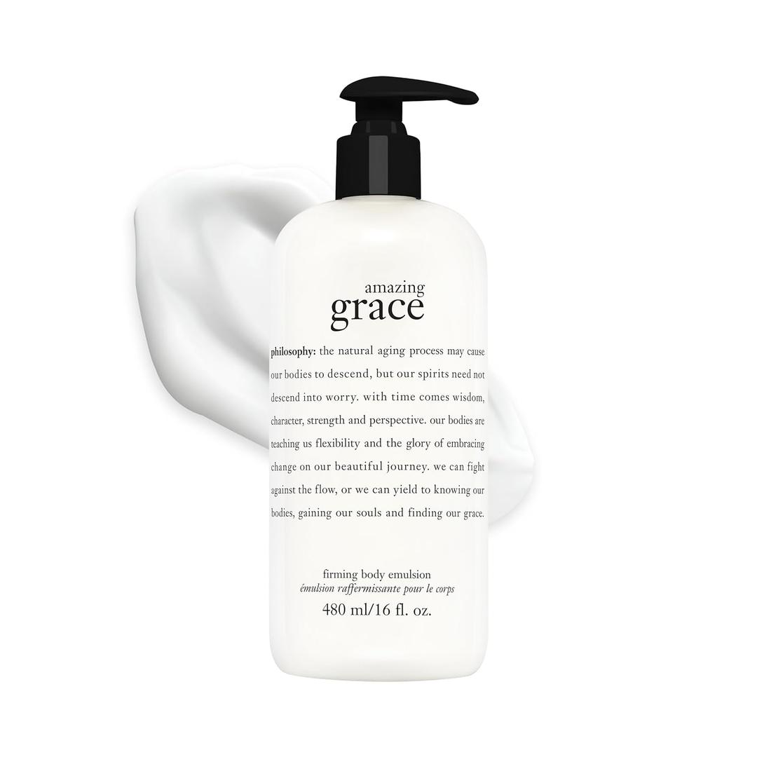 philosophy amazing grace firming body emulsion - luxury scented body lotion - formulated with shea butter for fast absorbing hydration - skin feels soft and smooth - suitable for all skin types
