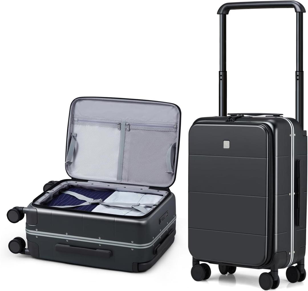 Hanke Top Opening Carry On Luggage, 20 Inch All-PC Aluminum Frame Wide Handle Luggage, Hard Shell Trunk Suitcase with Spinner Wheels, TSA Airline Approved (Jet Black, 40L)
