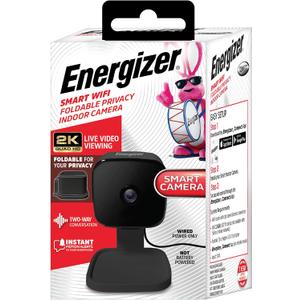 Energizer Smart 2K QHD Security Camera, Wired Indoor 2.4Ghz Wi-Fi Camera, 2-Way Audio, Night Vision, Motion Detection & Instant Alerts, App Control, Cloud & Micro SD Storage, Foldable for Privacy (Black)