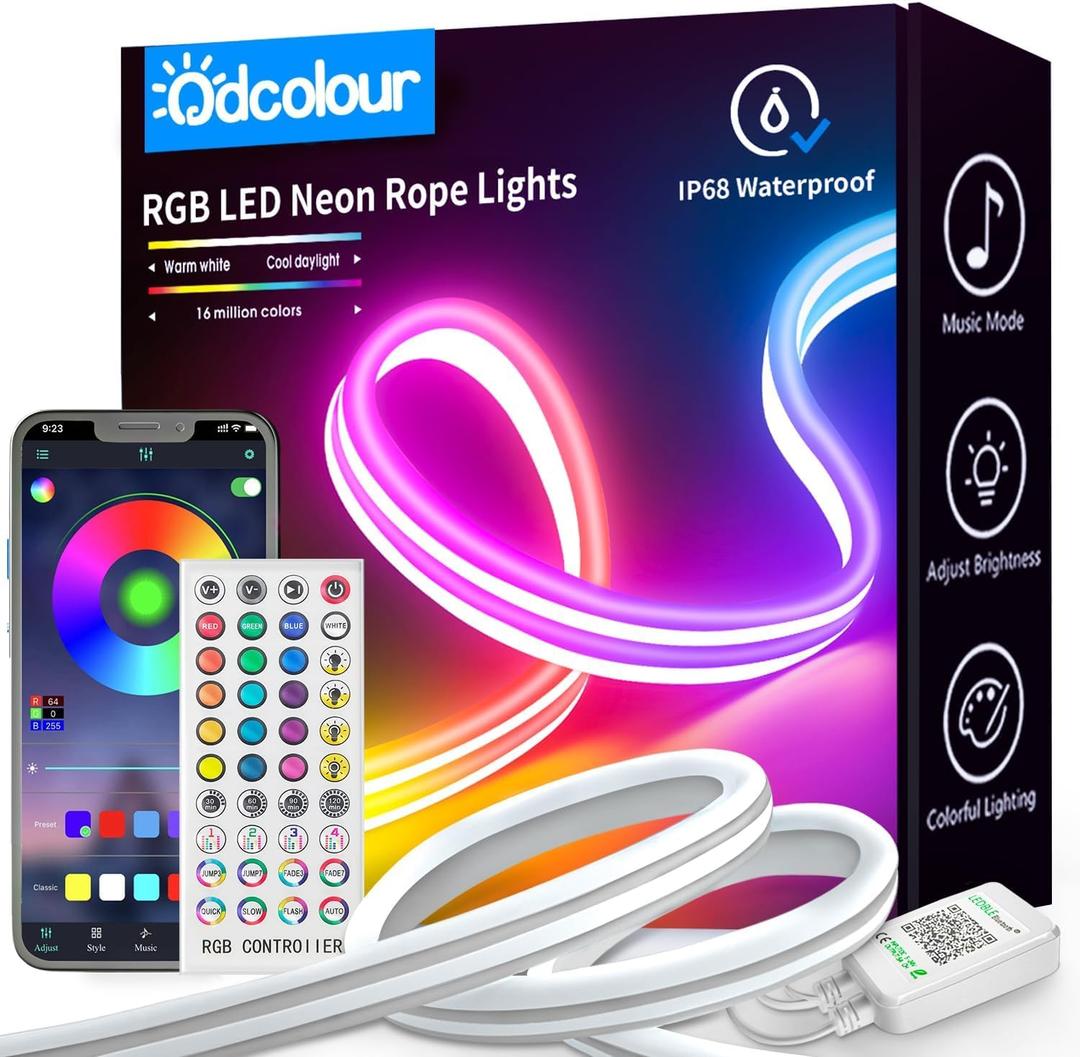 50ft Neon Rope RGB Lights, IP68 Waterproof Flexible Neon Lights, Room Decor for Christmas, Outdoors, Pool 1 Roll C