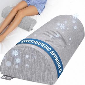 5 STARS UNITED Knee Pillow for Back Sleeping  Cooling Cover - Memory Foam Cushion for Sciatica Pain Relief  Under Leg Support for Sleeping on Back  Half Moon Bolster for Bed, Arctic Gray (Standard)