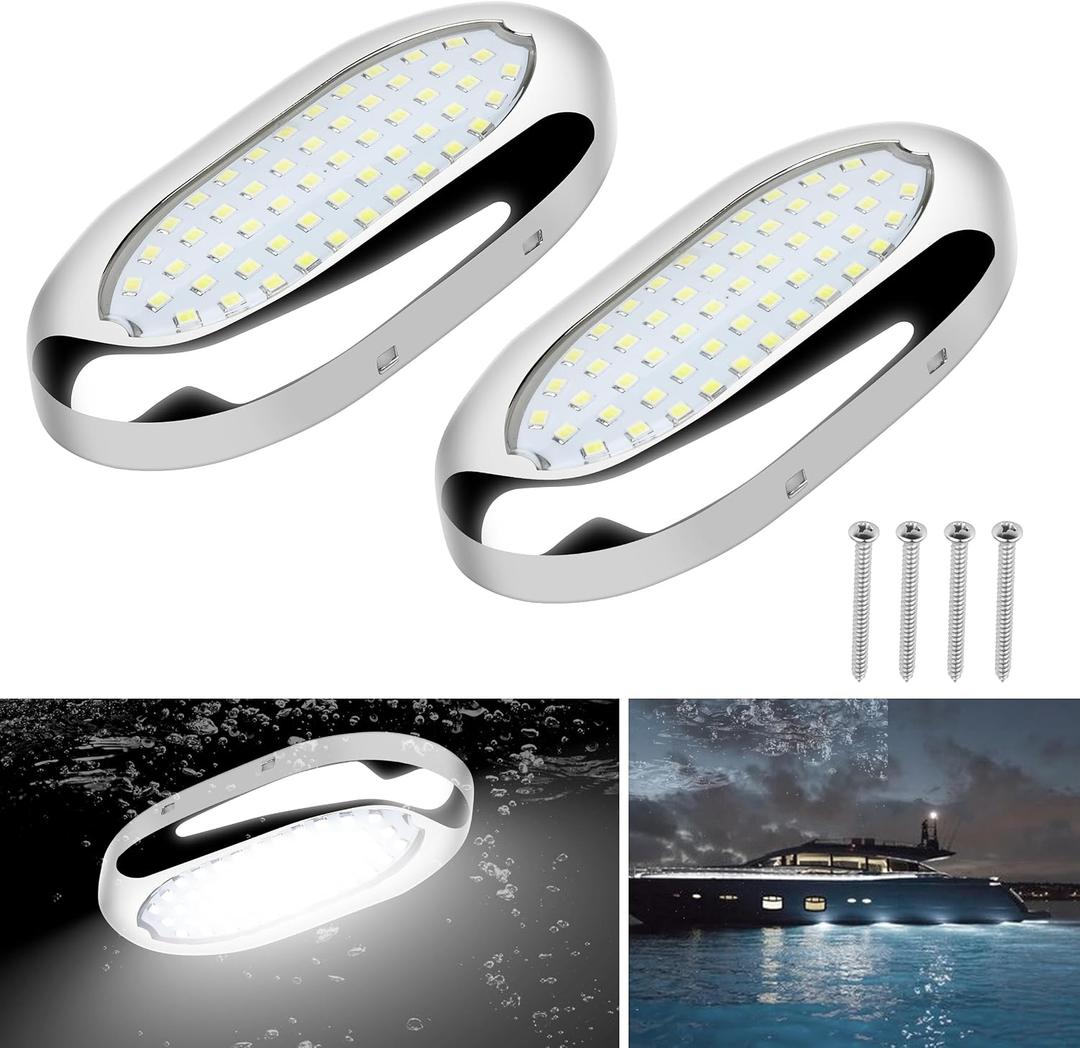 RVZONE 4.6in 54LED Underwater Lights for Boat IP68 Waterproof Marine Led Lighting 1800LM 316 Stainless Steel Boat Led Lights for Transom Pool Courtesy Deck Interior Lighting