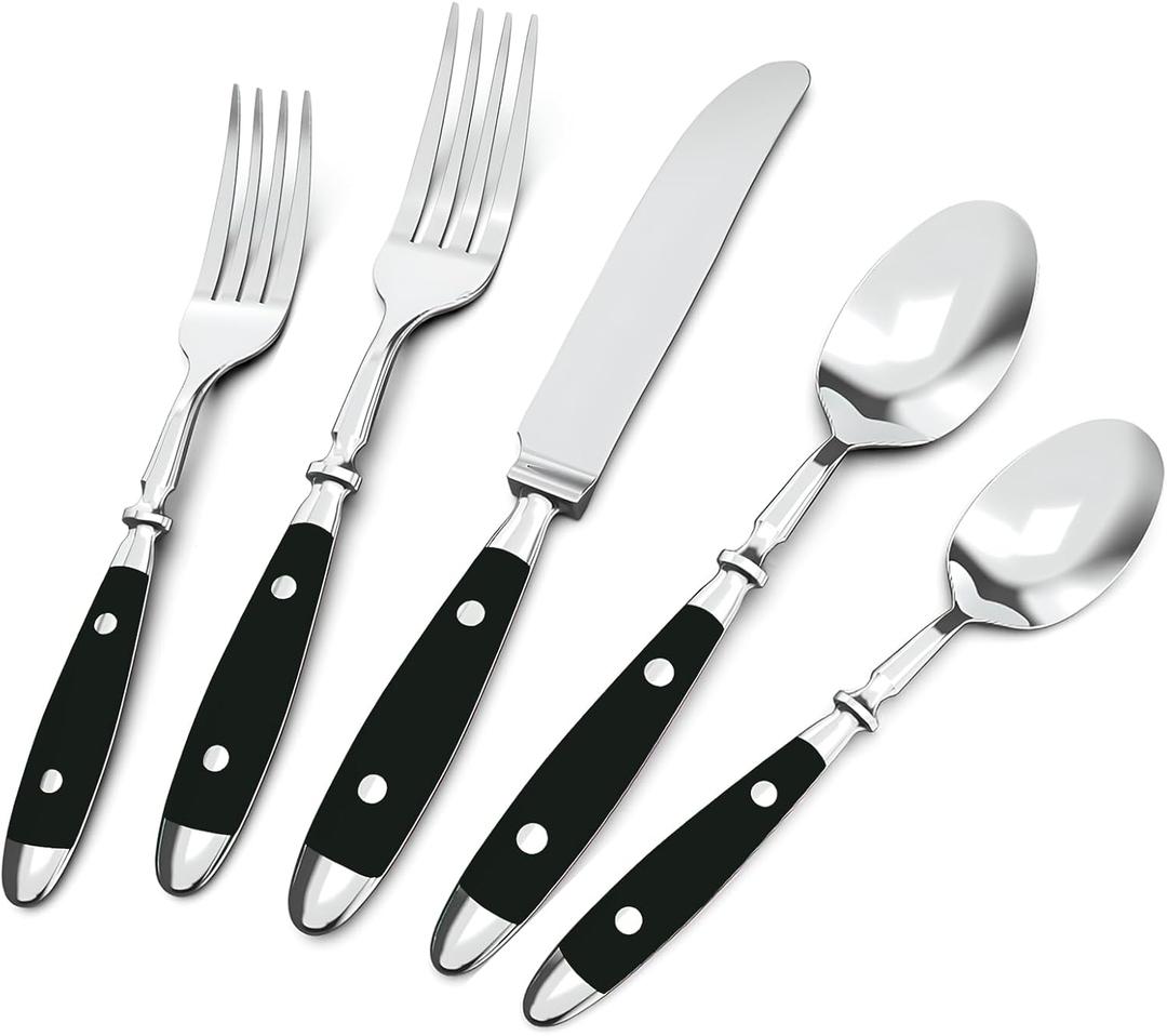 Retro 20-Piece Silverware Set, Stainless Steel Cutlery Set, Vintage Flatware Set with Black Bakelite Handle, Dishwasher Safe| Service for 4