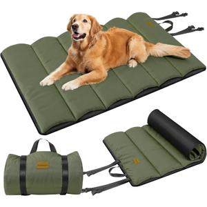 Gimars Upgraded Travel Dog Bed with Waterproof Film, Easy to Roll Up with Buckle, Large Outdoor Pet Bed for Medium & Large Dog, Portable, Washable Bed Mat for Camping,Traveling