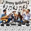 Music Party Decorations Black Musical Note Happy Birthday Bunting Banner Notes Tablecloth and 5Pcs Table Honeycomb Centerpieces Decor for Girls Kids Adults Music Themed Birthday Wedding Party Supplies