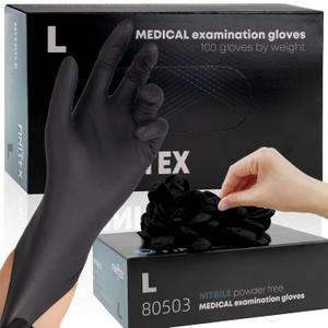 FINITEX - Black Nitrile Disposable Gloves, 5mil, Powder-free, Medical Exam Latex-Free 100 PCS For Cleaning Food Glove (Large)