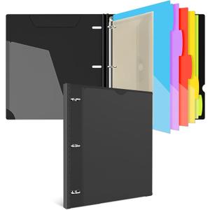 INFUN Telescoping Project Organizer Binder,13 Pocket-Customizable Front Cover, 5 Colors 2 Pocket Divider and Plastic Binder Pocket, 0.75inch, 160 Sheet Capacity-Black