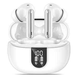 Wireless Earbuds, Bluetooth 5.3 Headphones 40Hrs Playtime Deep Bass Stereo in-Ear Earbud, LED Power Display, Call Noise Canceling Headphones with Mic, IP7 Waterproof Earphones for iPhone Android (White)