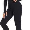 Women's Workout Jumpsuit Yoga Ribbed One Piece Outfits Athletic Tummy Control Long Sleeve Jumpsuit (Black, M)