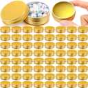 Patelai 64 Pieces Lip Balm Tin Containers Screw Top Round Tin Cans Aluminum Jar with Screw Lid, Empty Bottle Travel Cosmetic Sample Container for DIY(1 oz,Gold) (1 oz, Gold)