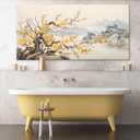 Asian Wall Art Traditional Chinese Painting Oriental Yellow Plum Blossom Canvas Pictures for Wall Decor Home Living Room Cherry Blossom Landscape Artwork Framed Ready to Hang