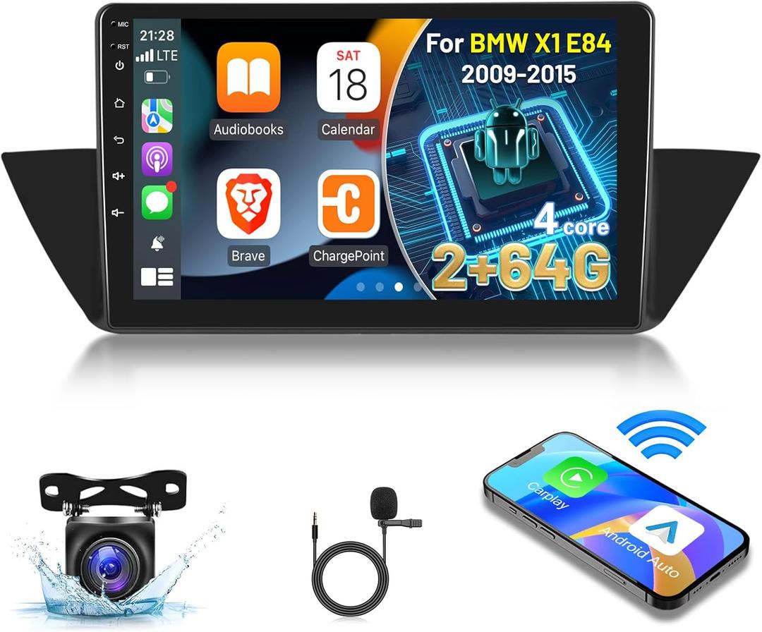 [2G+64G] Car Radio for BMW X1 E84 (2009-2015), 10 inch Touch Screen Android 13 Car Play Stereo, Carplay/Android Auto/EQ Audio/SWC/Bluetooth + AHD Backup Camera
