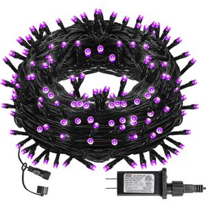 DAZZLE BRIGHT Halloween 300 LED String Lights, 100FT Connectable String Lights with 8 Lighting Modes, Halloween Decorations for Party Carnival Supplies, Indoor Outdoor Yard Garden Decor (Purple)