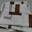 No Hook Brown Geometric Vintage Checkered Shower Curtain with Snap in Fabric Liner Set, Double Layers Waterproof Fabric with See Through Top Window Open Grommet Bath Curtain 71x74 Inch