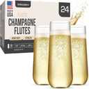 DECADORN Clear Stemless Champagne Flutes Plastic 24 Pack - 9oz Plastic Champagne Glasses - Durable and Sturdy Mimosa Glasses For Parties - Shatterproof, Recyclable, BPA-Free, Smooth Rims.