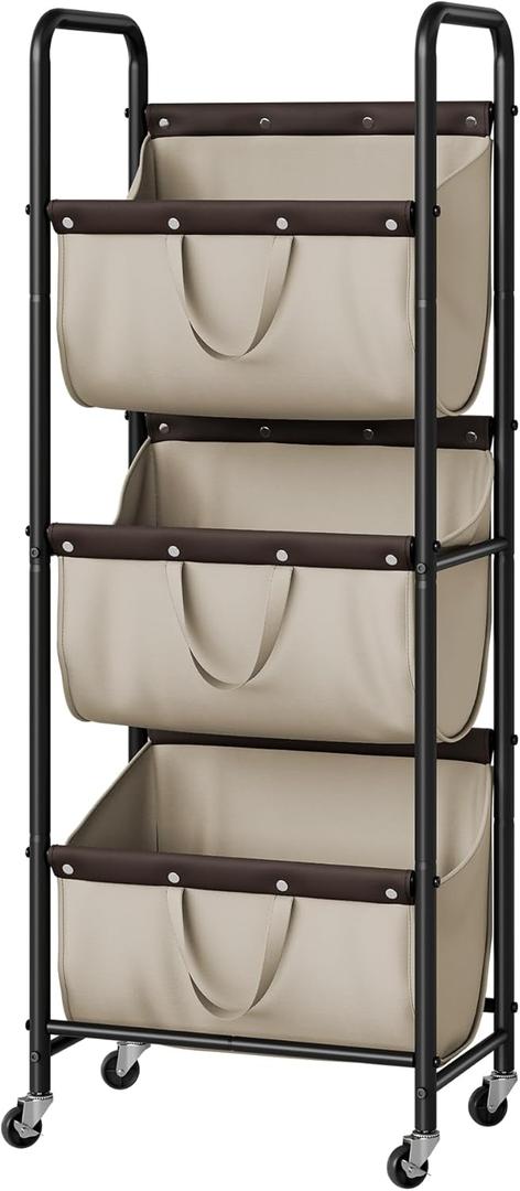 GRANNY SAYS 3 Tier Laundry Sorter, Laundry Basket with Wheels, Laundry Room Organization and Storage, 3 Section Rolling Laundry Cart for Dorm, Bathroom, Bedroom, Closet, Light Khaki
