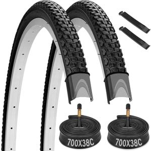 Midcos 700C Bike Tires, 2 Pack 700x38c Bike Tire, Bicycle Tires and Tube Set with 2 Tire Levers, 40-622 700x38c Road Bike Tires Compatible with 700 x 35C/36C/37C/38C/40C Bike Bicycle Tires and Tubes