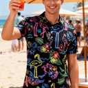 uideazone Mens Funny Hawaiian Shirts 3D Graphic Button Down Short Sleeve Tropical Holiday Beach Aloha Shirt (Large, Flamingo Hibiscus)