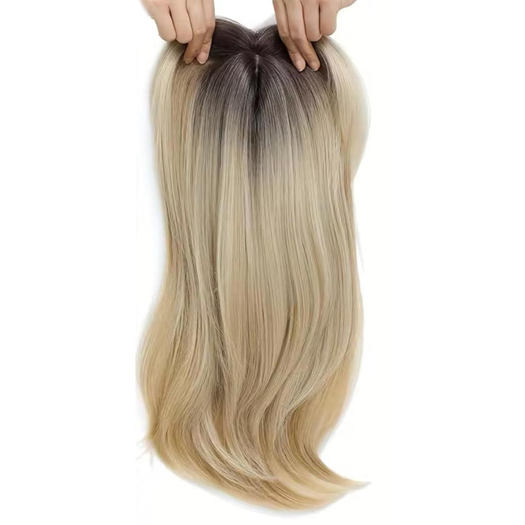 Clip in Bangs 18 In Natural Ombre Brown Blonde Curved Clip Bangs Breathable Realistic Lightweight Daily Wear Fringe Human Hair Toppers for Women..