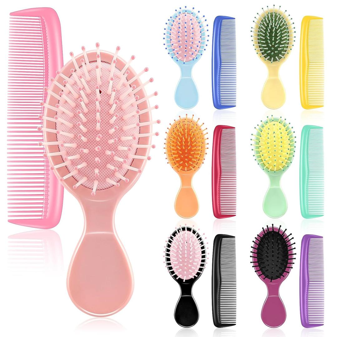 HOFASON 14 Pieces Bulk Mini Wet Hair Brush & Mini Combs Set for Kids Girls Women, Bridesmaid Gifts, Spa Party Supplies, Summer Stuff, 7 Travel Small Brush for Hair 7 Fine Wide Hair Combs for Boy Men