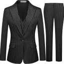 Kelyaa Women's 3 Piece Striped Suit One Button Slim Fit Business Work Professional Blazer Jacket Vest Pants Set (Black, M)