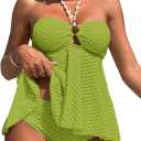 Milumia Women's Tankini Sets Two Piece Halter Cut Out Bathing Suits Tummy Control Swimsuit Flowy Swimwear Green Large