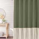 Awellife Farmhouse Shower Curtain Ruffle Linen Textured Boho Shower Curtain for Bathroom, Sage Green 72" W x 72" L