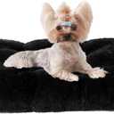 EHEYCIGA Fluffy Dog Crate Bed for Small Dogs, Plush Faux Fur Crate Pad, Calming Anti Anxiety Small Dog Bed, Washable Soft Warm Mat with Non-Slip Bottom, Black (23.6 x 17.5)