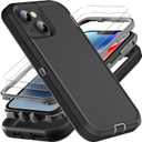 iPhone 13/14 Military Grade Case, 3 in 1 Heavy Duty Shockproof/Drop Proof/Dust Proof With 2Pcs Tempered Glass Screen Protector (Black/Grey)