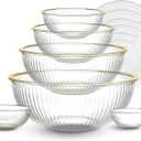 COOK WITH COLOR 12 Pc Glass Mixing Bowl Set with Lids  Borosilicate Glass Nesting Bowls for Cooking, Baking and Meal Prep, Fluted with Gold Rim