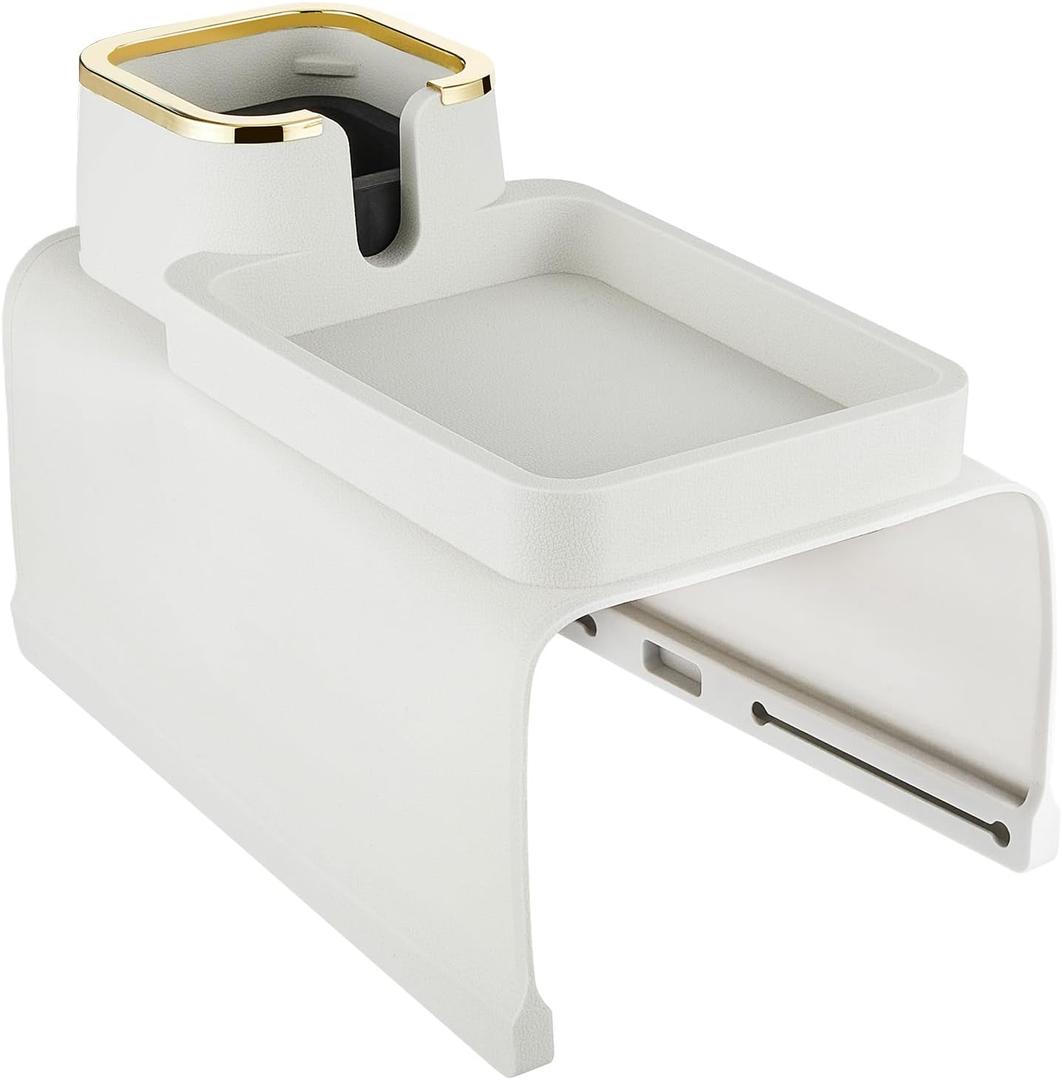 1 Pcs Couch Cup Holder Tray Silicone Anti-Spill Anti Slip Sofa Armrest Drink Holder Weighted Couch Caddy Recliner Arm Table for Remote Controls, Phones, Cups and Snacks (Beige)