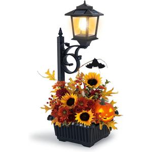 2 in 1 Outdoor Flower Pots for Real or Fake Flowers, Solar Lamp Post Lights - Wall Mount or Freestanding, Waterproof Decorative Lamp for Lawn, Patio, Front/Back Door (Black)
