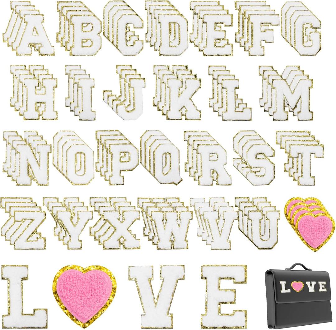 108 Pcs Letter Patches Iron on Letters,White Iron on Preppy Letter Patches Stickers for Clothing Backpacks Embroidered Applique Initial Patch
