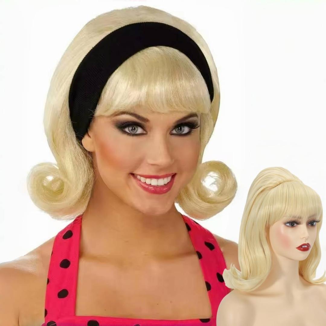 Blonde Beehive Wig Women 50s 60s 70s Wig with Bang Retro Bouffant Wigs Drag Queen Wigs
