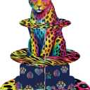 Rainbow Leopard Cupcake Stand Cheetah Print Birthday Party Decorations Cheetah Three-Tier Cake Stand Dessert Neon Animal-Themed Party Supplies